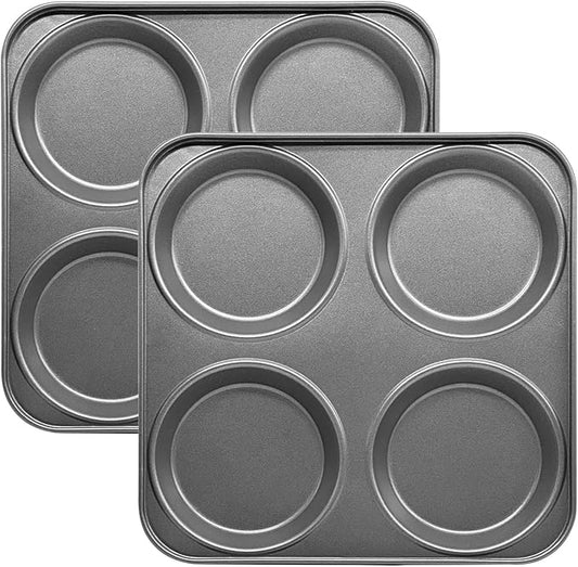 Yorkshire Pudding Pan Set of 2, 4-Cup Nonstick Muffin Top Pan, Shallow Whoopie Pies Pan for Hamburger, Eggs, Sandwiches