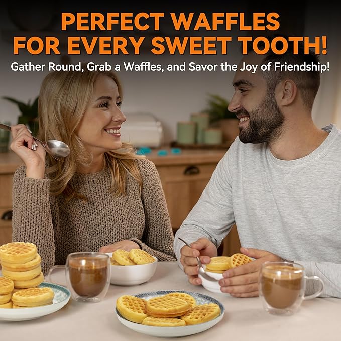 Baker's Friend Multi Mini Waffle Maker Machine, 6 x 3'' Small Waffle Iron, Perfect for Families and Individuals Use, Excellent Choice for Breakfast Brunch Parties & Events, Aqua