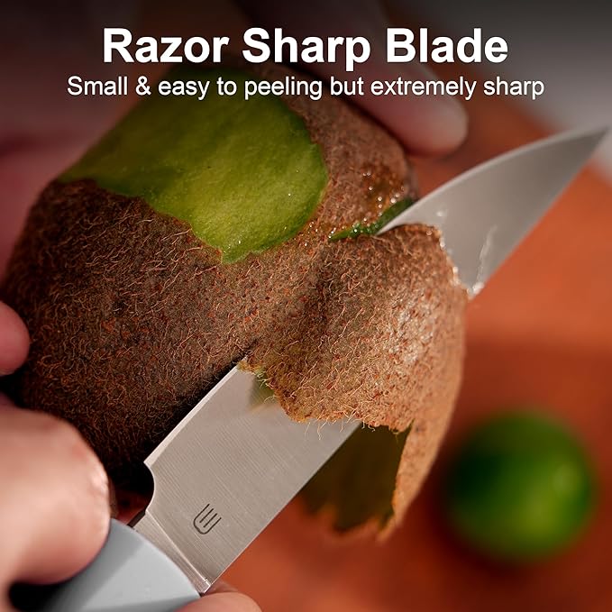3.5 Inch Paring Knife, AR-RPM9 Steel Fruit Vegetable Knife with Ergonomic ABS Handle Oak Sheath, Ultra Sharp Kitchen Knife for Peeling Coring Cutting, Gift for Home Chefs