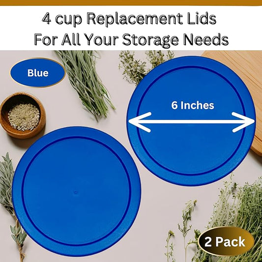 rivel Klareware 4 Cup Blue Round Plastic Food Storage Replacement Lids Covers for Klareware Anchor Hocking and Pyrex Glass Bowls (Container not Included) (2 Pack)