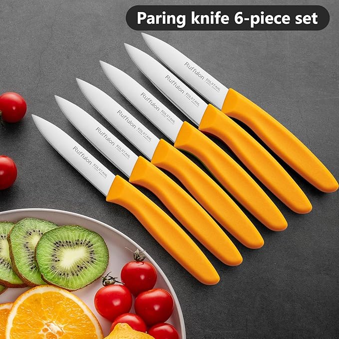 Paring Knife Fruit Knife Set (6 Pieces), Ultra Sharp Stainless Steel Vegetable and Fruit Knife with PP Plastic Ergonomic Handle for Cutting Fruits and Vegetables,Orange