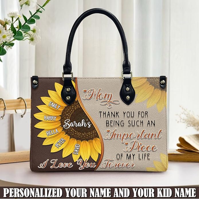 THUYPT Personalized Birth Flower Leather Bag for Mom, Women Faux Leather Handbags with Ziplock, Mother's Day Gifts
