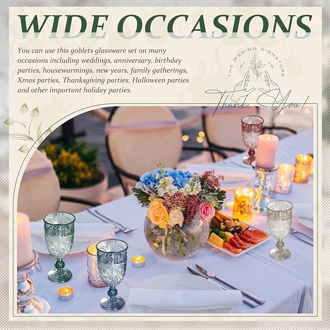 24 Pcs Plastic Goblets 7.5oz Vintage Goblet Plastic Wine Glasses Colored Retro Embossed Water Goblets for Wine Bar Juice Baby Shower Wedding Reception Grand Event Party (Mixed Color)