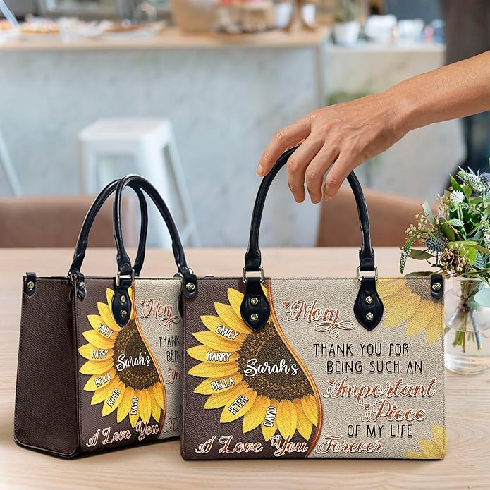 THUYPT Personalized Birth Flower Leather Bag for Mom, Women Faux Leather Handbags with Ziplock, Mother's Day Gifts