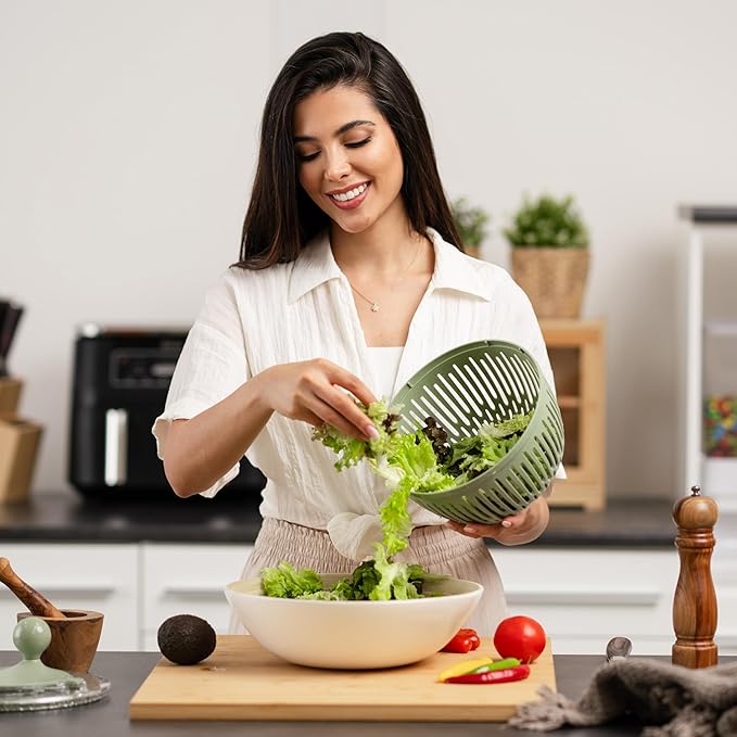 Generic BZ Chef Salad Spinner Pro: Large 4L Salad Bowl with Built-in Colander Drain - Effortless Washing, Spinning, and Drying for Crisp Greens and Veggies - Kitchen Essential Gadgets