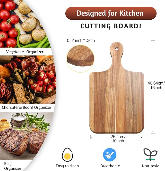 6 Pcs Cutting Board Bulk Kitchen Thicken Chopping Platter with Handles Wooden Charcuterie Serving Trays Blank Wood Boards for Engraving Wedding Housewarming(Acacia Wood,16 x 10 Inch)