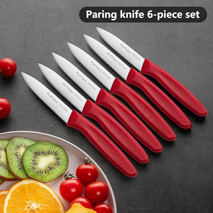 Paring Knife Fruit Knife Set (6 Pieces), Ultra Sharp Stainless Steel Vegetable and Fruit Knife with PP Plastic Ergonomic Handle for Cutting Fruits and Vegetables,Red
