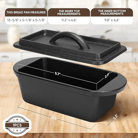 Cast Iron Bread Pan with Lid 7.5x3 Inch, Nonstick Popover Pan for Sourdough and Homemade Bread, Mini Loaf Pans with Lids, Pullman Loaf Pan for Sandwich Bread, Nonstick Baking Bread Pans