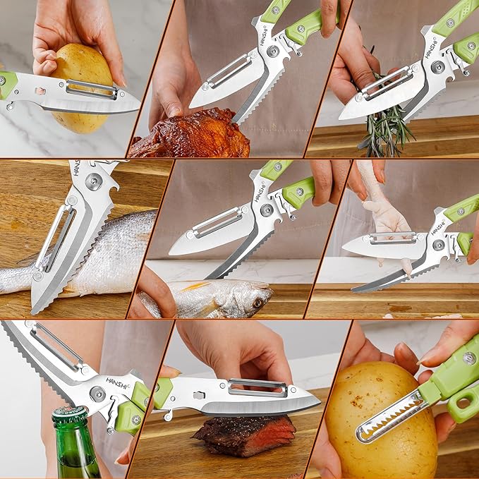 HANSHI Kitchen Shears Heavy Duty Kitchen Scissors with Magnetic Holder, Detachable Multifunctional Poultry Shears for Chicken, Meat, Fish, Turkey, Vegetable,Bone,Gift Box Included (Gray)