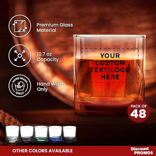 Custom Lexington Rocks Whiskey Glass 10.5 oz, Set of 48, Personalized Bulk Pack - Perfect for Scotch, Bourbon, Whiskey, Cocktail - Red