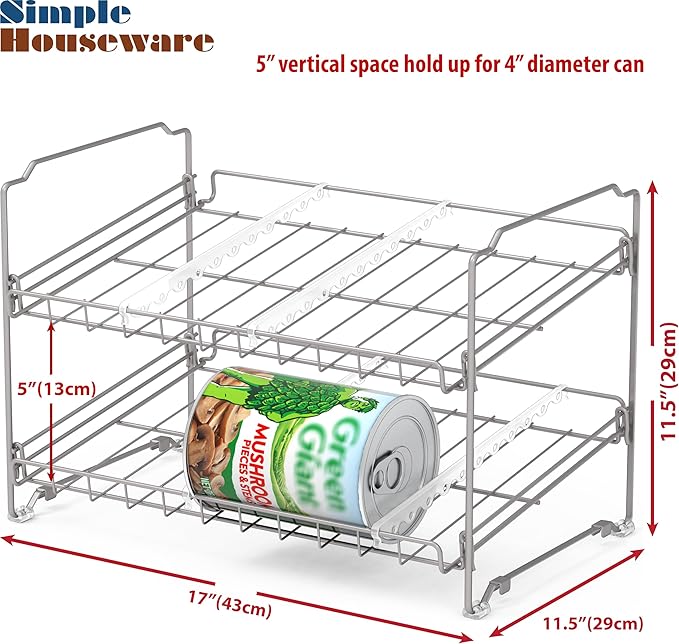Simple Houseware 2 Tier Stackable Can Rack, Silver, 2 Pack