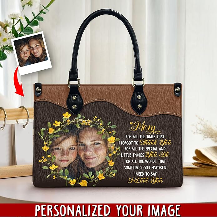 THUYPT Personalized Birth Flower Leather Bag for Mom, Women Faux Leather Handbags with Ziplock, Mother's Day Gifts