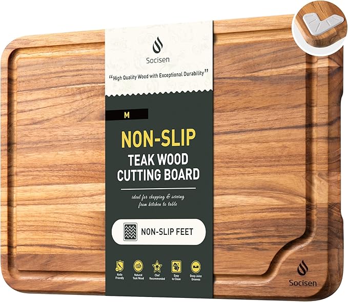 Teak Wood Cutting Board for Kitchen 12inch Charcuterie Board Serving Heavy Duty Non Toxic Slip Over Sink Solid Thick Haus Wooden Chopping Board Large Big Small Meat Best Kitchen Essential Gift