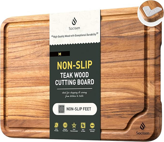 Teak Wood Cutting Board for Kitchen 12inch Charcuterie Board Serving Heavy Duty Non Toxic Slip Over Sink Solid Thick Haus Wooden Chopping Board Large Big Small Meat Best Kitchen Essential Gift