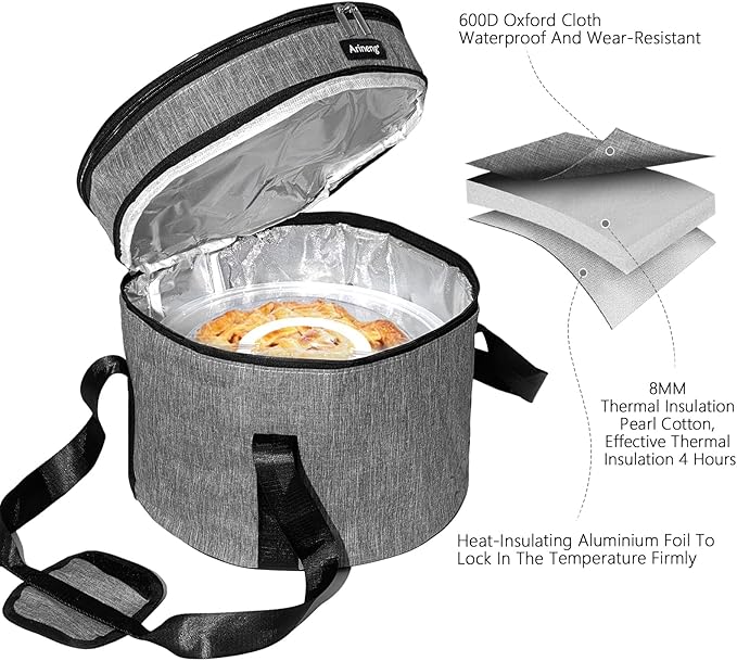 3 pack pie carrier with lid and handle,of insulated bag,pie carriers for transport,Holds 3 pies/Pizza,Thanksgiving Day (Grey, 3 pie carriers + insulated bag)