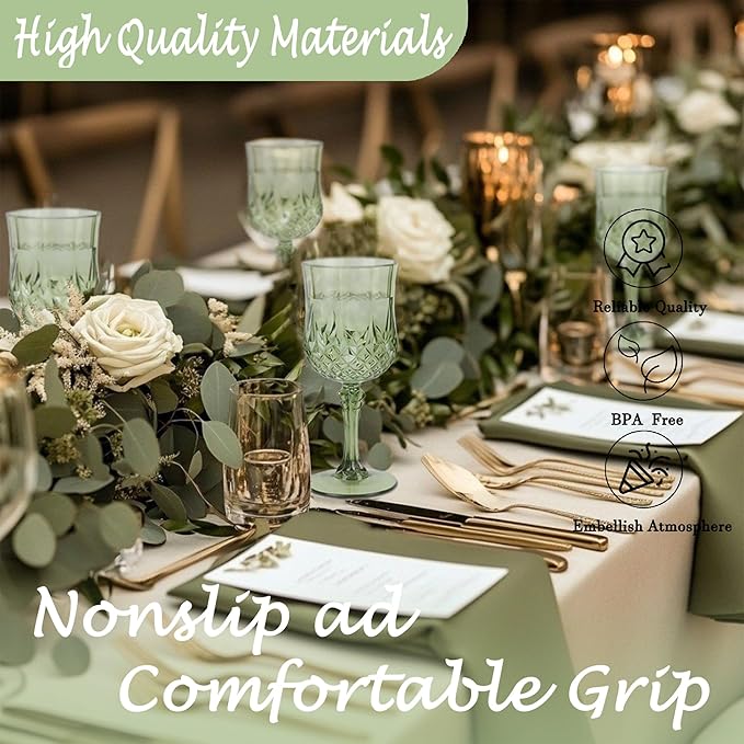 Plastic Wine Glasses,Plastic Goblets Vintage Style Cordial Drinking Glasses for Wedding Reception, Grand Event Party Supplies (24, New Green)