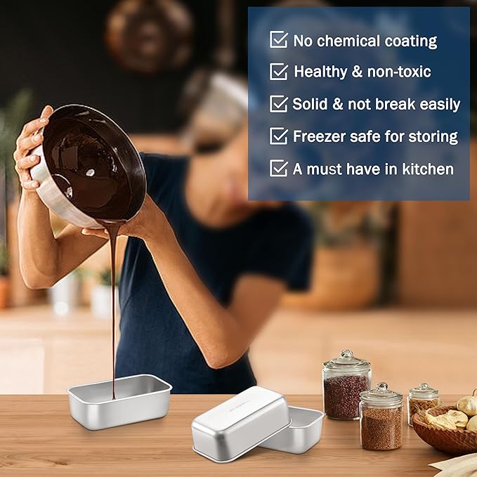 TeamFar Mini Loaf Pan, 3 PCS Stainless Steel Loaf Pans for Baking Bread, 6.3 x 3.5 Inch Bread Baking Pan for Homemade Bread, Meatloaf, Cake and Brownies, Non-Toxic, Oven & Dishwasher Safe