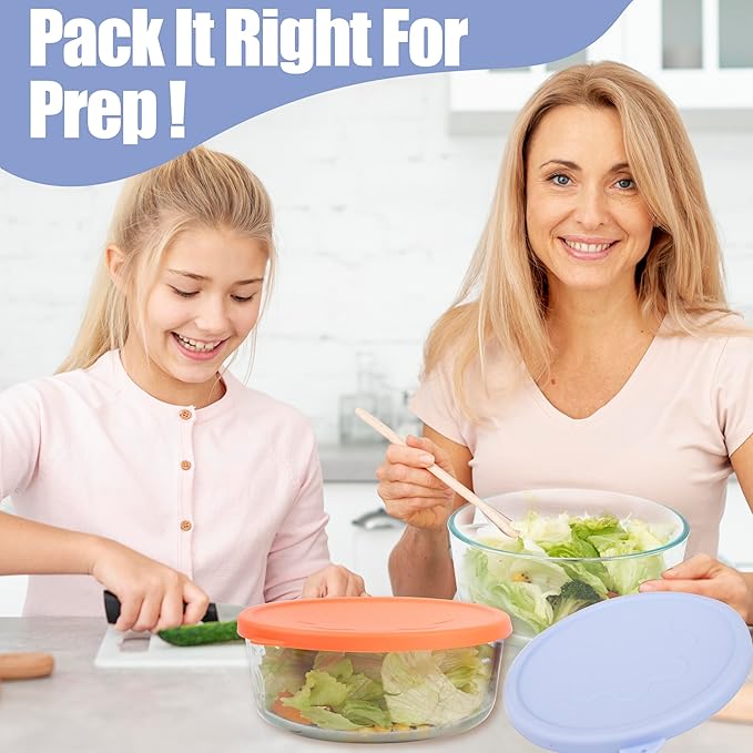 1 Cup 2 Cup 4 Cup 7 Cup Round Silicone Replacement Lids for Pyrex 7202-PC, 7200-PC, 7201-PC, 7402-PC Glass Bowls, 8 Pack Storage Cover, Microwave & Dishwasher & Freezer Safe