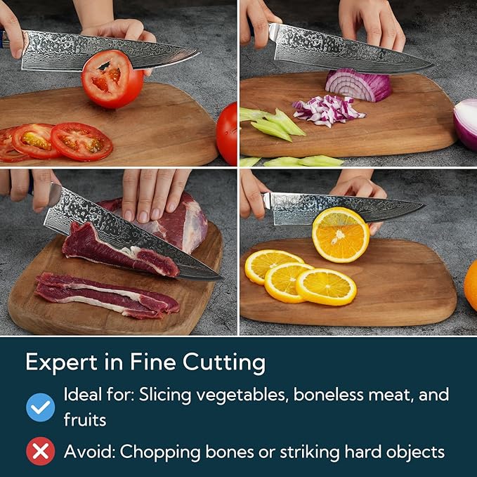 KITCHENDAO Chef Knife 8 Inch 67-Layer Damascus Steel Kitchen Knife Super Sharp Cooking Knife with Unique Rosewood and Resin Handle, Gift Box for Family, Friends and Colleagues