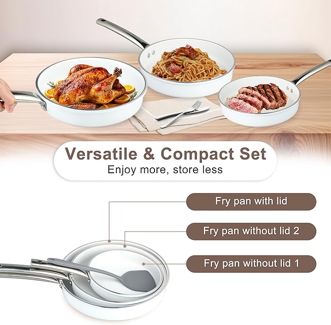 FAB&DELUXE Nonstick Cookware Set,5 Pcs Nonstick Pots and Pans, Aluminum Cooking Set with Glass Lids, Non-toxic Healthy Kitchen Cookware Sets, All Stovetops Compatible, PFAS and PFOA Free