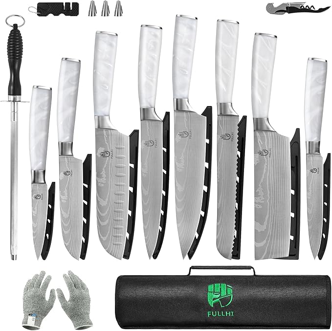 FULLHI Knife Set, 14pcs Japanese Knives Set, Multiple Colour Premium German Stainless Steel Chef Knife Set