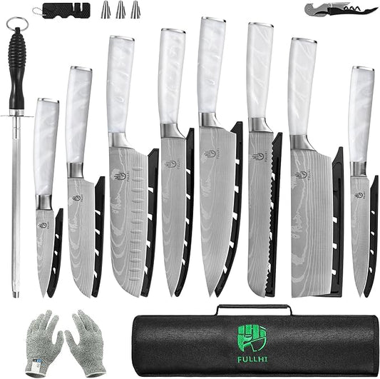 FULLHI Knife Set, 14pcs Japanese Knives Set, Multiple Colour Premium German Stainless Steel Chef Knife Set