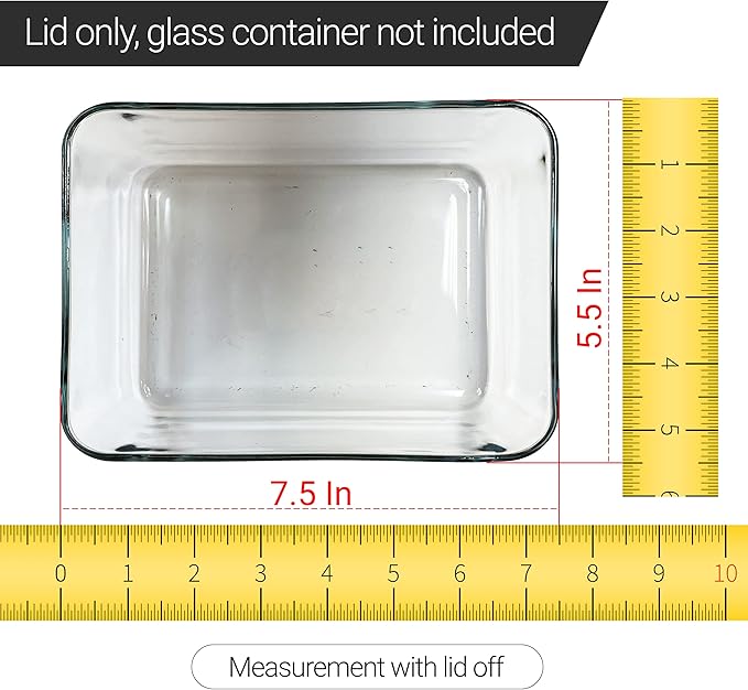 Replacement Lids for Pyrex 3-Cup Glass Food Storage Container Bowls, (7.75 x 5.75-Inch) Plastic Rectangle Lids Covers fits Pyrex 7210-PC, Airtight & Leakproof (2-Pack, Red)