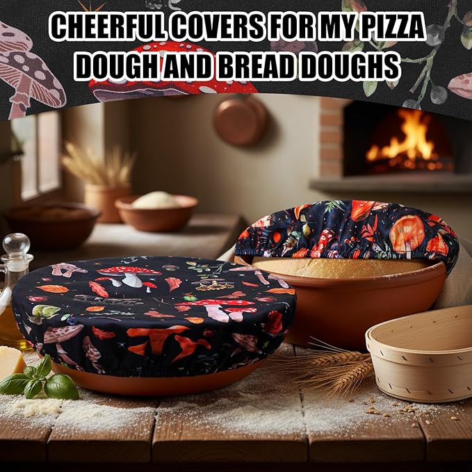 Patelai 10 Pcs Bowl Covers Reusable in 5 Size Stretch Cloth Fabric Elastic Food Storage Bowl Covers Bread Sourdough Lids for Proofing Food Fruits Leftover(Mushroom Style)
