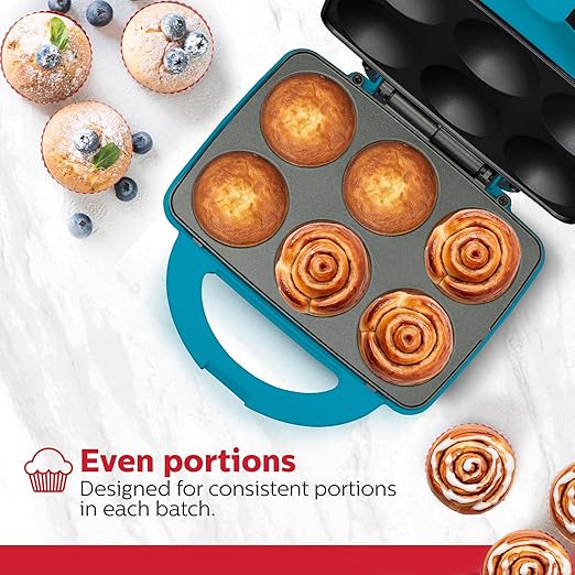 Holstein Housewares Non-Stick 6-Count Electric Cupcake Maker Machine – Bakes 6 Cupcakes, Muffins, Pizza Cups, Cinnamon Buns – Perfect for Gifts, Birthdays, Holidays, or Bake Sales, Teal
