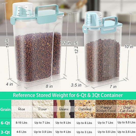 TBMax Rice Container 2 Pack, Airtight Cereal Container Oatmeal Storage with Easy-pouring Spout & Handy Cup for Flour Grain Beans, Pet Dog Cat Bird Food Storage Dispenser-Sky Blue