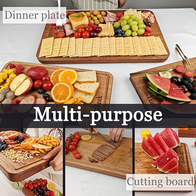 Solid Teak Wood Cutting Board - Single/One Piece Design Wooden Choping Boards Non Glued Knife-Friendly Durable Chopping Block for Kitchen Meat Vegetable Chese 15.8 x 11 IN (Includes Stand)