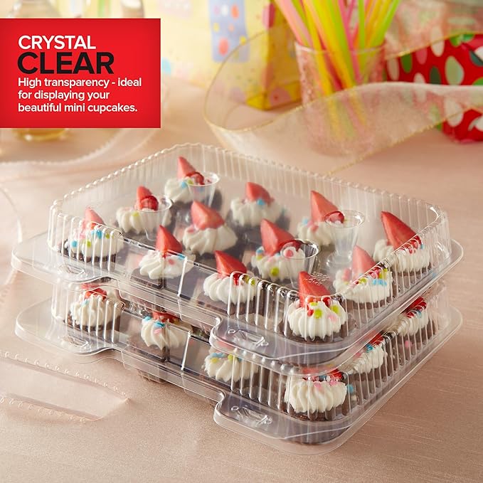 Stock Your Home Mini Disposable Plastic Cupcake Containers (40 Pack) 12 - Count Tray Compartment, Small or Mini Cupcakes Box/Holder/Carrier with Clear Connected Dome Lid, BPA Free