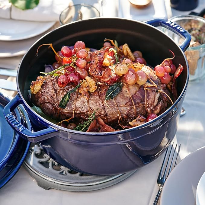 Staub Cast Iron 7-qt Round Cocotte - Dark Blue, Made in France