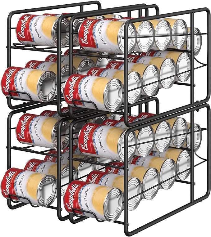 MOOACE 4 Pack Can Dispenser Rack, Stackable Can Storage Organizer Holder for Canned Food Kitchen Cabinet Pantry Countertop, Black