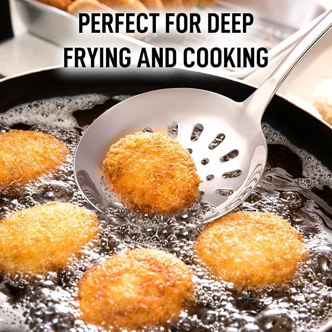 Zulay Kitchen Stainless Steel Slotted Serving Spoon - Large Frying Spoon Skimmer - Durable Utensil with Ergonomic, Easy to Use Handle - Easy to Clean, Perfect for at Home Cooks & Chefs - 14.5”