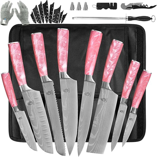 FULLHI Knife Set, 14pcs Japanese Knives Set, Multiple Colour Premium German Stainless Steel Chef Knife Set