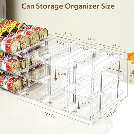 Can Organizer for Pantry, Stacking Can Storage Organizer Pantry,Automatic Can Rack for Fridge, 3Tire 3 Columns Can Holder for 36 Cans, Canned Goods Organizer
