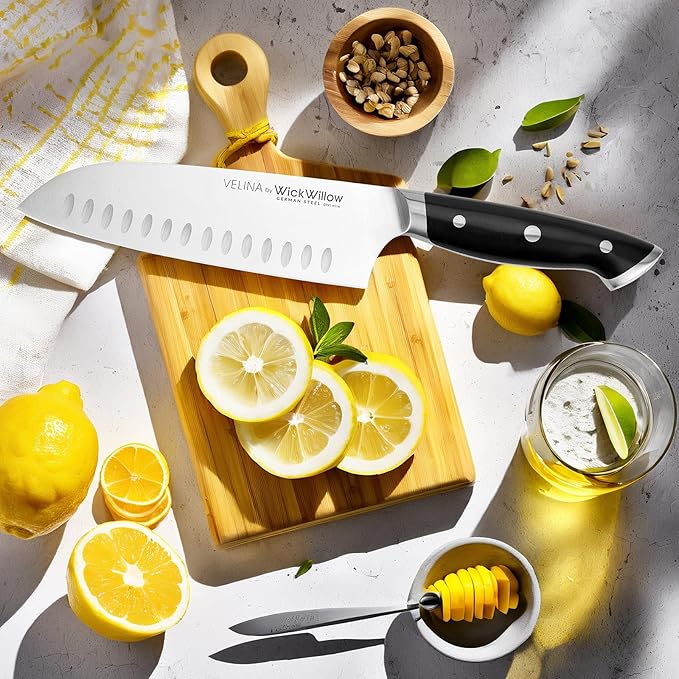 7β Santoku Knife β Razor Sharp German Steel DIN1.4116 β Japanese-Style Vegetable Knife for Chopping, Slicing & Mincing β Full Tang & Ergonomic Handle β Chefs kitchen Knife β Gift Box β Velina series