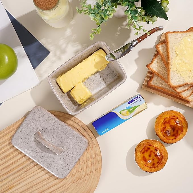 NUTRIUPS Ceramic Butter Dish with Lid for Countertop, Vintage European Butter Holder with Lid, Covered Butter Dish,Holds 1 Stick (Grey, Uniform size)