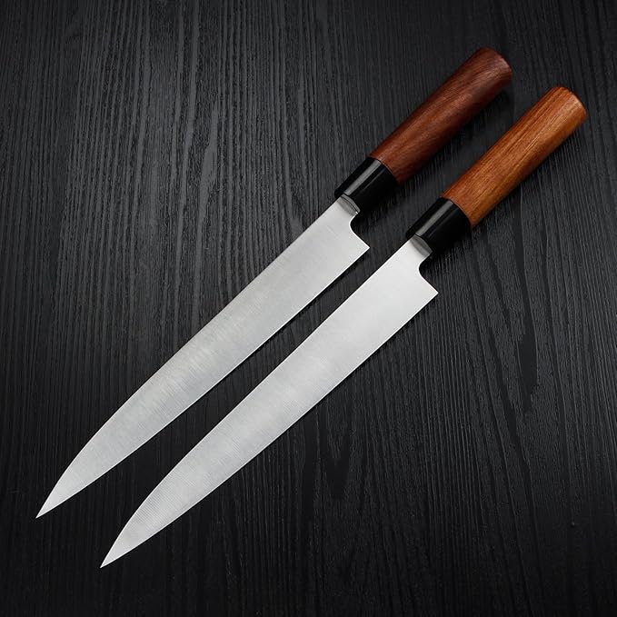 MSY BIGSUNNY 10" Yanagiba Sushi Knife - Stainless Steel With Rose Wood Handle - Professional Slicing Chef Knife for Sashimi