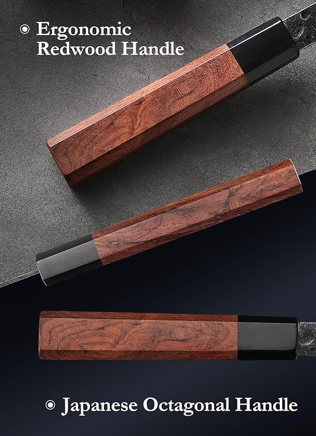 HEZHEN Kiritsuke Knife,9.5 Inches,3 Layers High Carbon Clad Steel Japanese Knife, Composite Forging Steel, Professionl Professional Japanese Kitchen Knife, Redwood Octagonal Handle