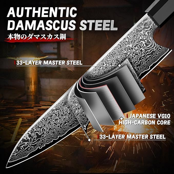 TIVOLI Damascus Knife Set 3PCS, Japanese Kitchen Knife With VG10,Ultra Sharp Cooking Knife Set With Octagonal Handle,Professional Chef Knives Set for Meat Vegetable Fruit, Ideal Gift for Dad,Mom
