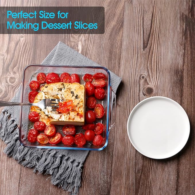 NUTRIUPS 7.7x9.8x1.7 Inch Small Glass Baking Dish for Oven, 37oz Square Cake Pan Glass Casserole Dishes for Oven