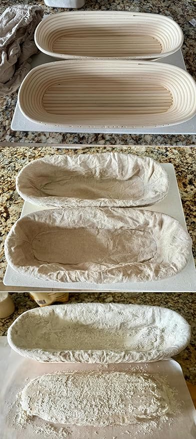Voulosimi Cast Iron Loaf Oven Pan - 4.33"x4.92"x8.66" Durable Loaf Pans Rectangular Baking Pan with Banneton Bread Proofing Basket set for home baking (Bread Pan with Basket Kit, 2 x 2 QT)
