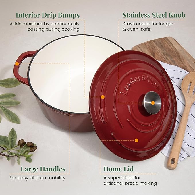 Larder & Vine 21 Piece Cookware Set (Cabernet) | Dutch Oven, Utensil Set, Saucepan, Skillet, and Trivets
