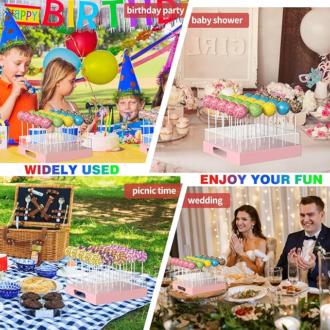 Cake Pop Stand,25 Holes Clear Cake Pops Display Holder,Cake Pop Sticks Kit, Candy Pop Holder,cake pop mold for Party,Wedding,Birthday(Pink,1-Pack)