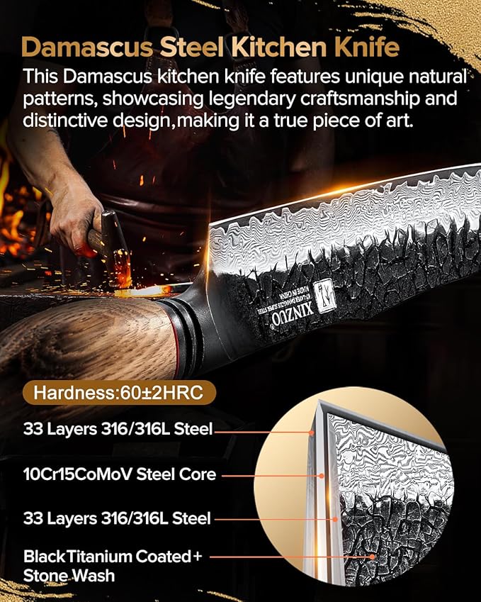 XINZUO 10 Inch Brisket Carving Knife,67-Layer Damascus Steel,Razor Sharp Curved Butcher Breaking Knives For Meat Cutting With White Oak + Red G10 Gasket Handle