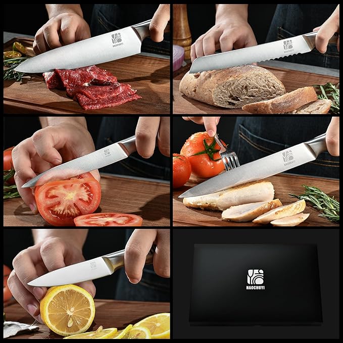 5-Piece Professional Chef Knife Set - Ultra-Sharp Kitchen Knives with Ergonomic steel handle, Ideal for Home, Outdoor, Camping, BBQ, and Gifts for Men