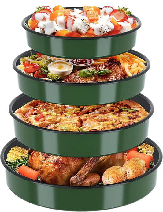 Enamel Round Baking Cake Pans Set Roasting Dish 4-Pack 9/10/12/14 Inch Non Stick Large Cookware for Cake Bread Pie Pizza Turkey Steak, Non-Toxic Carbon Steel Oven Dishwasher Safe Thanksgiving Bakeware