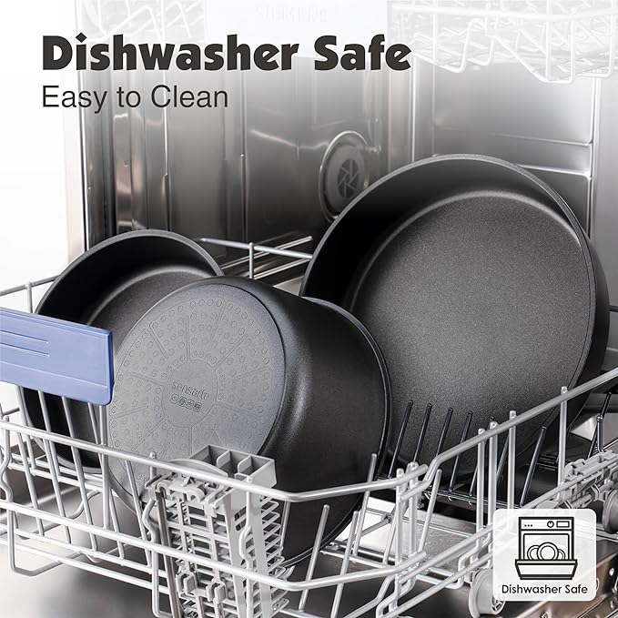 SENSARTE 17 Piece Pots and Pans Set, Nonstick Detachable Handle Cookware Set, Induction Kitchen Cookware Set with Removable Handle, Healthy Non Stick for RV, Dishwasher & Oven Safe, PFOA Free (Black)